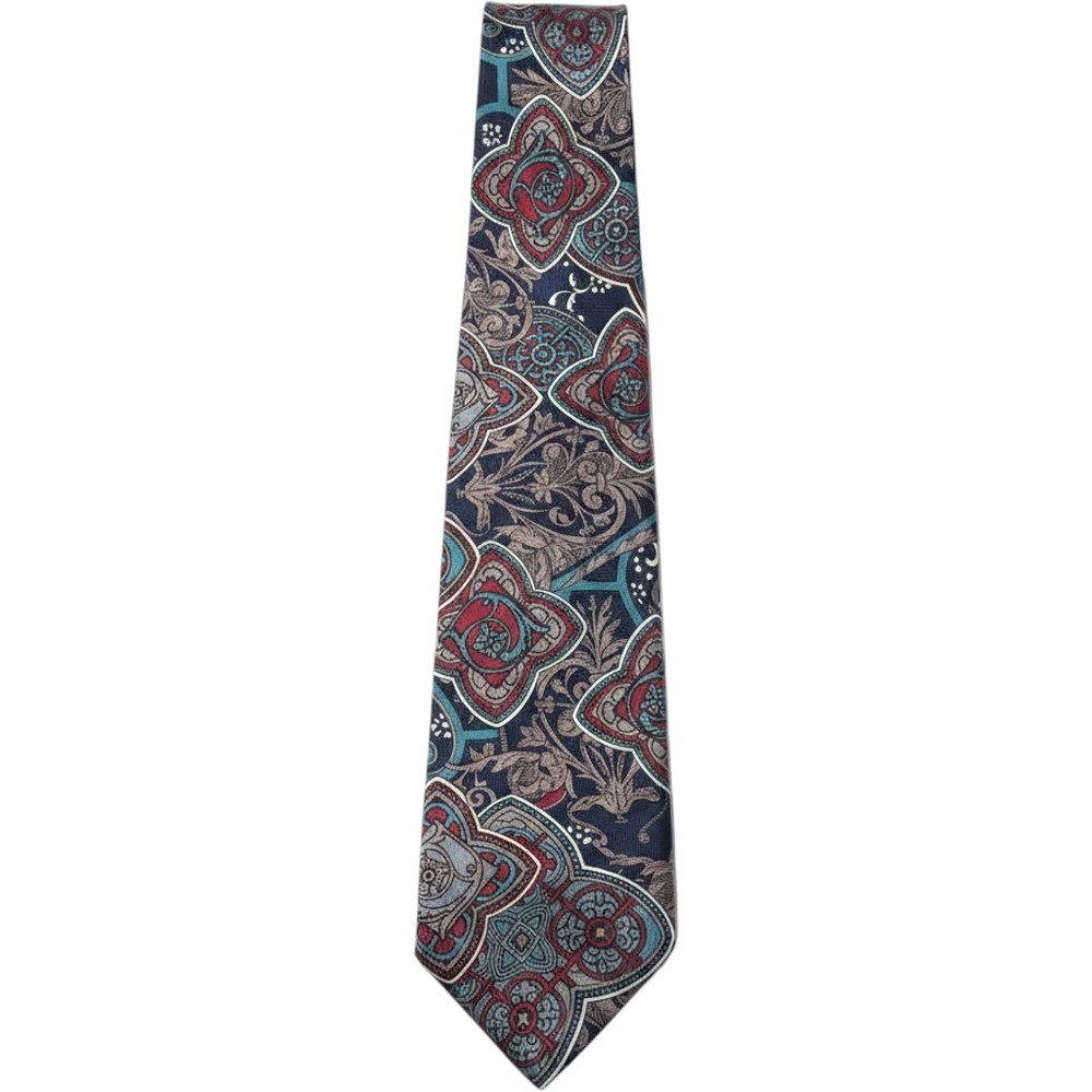Eton Mens Silk Tie Navy Blue Burgundy Teal Medallion Geometric Made in USA 55in